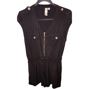 Emma &‎ Michele Womens Black Sleeveless Zipper Front Romper Medium